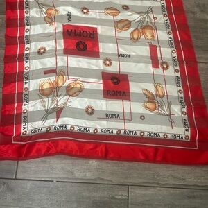 Vintage Roma Italy Silk Blend Scarf,Red and Grey Tulip Floral Print